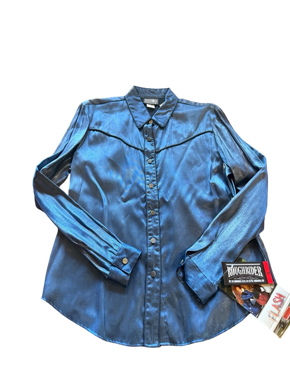 Vintage Roughrider Metallic Blue Western Button Down Shirt NWT Size Large